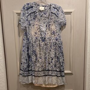 Maeve Blue and White Floral Babydoll Dress